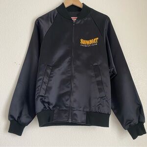 Vintage Showboat Jackpot Club Officer's Club embroidered zip satin jacket, black